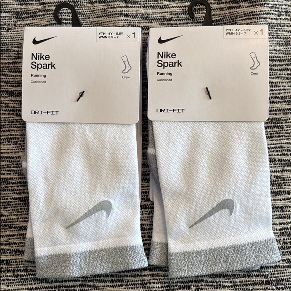 Nike Accessories - 2 Nike Spark Crew Running Socks DRI-FIT Cushioned White Gray size 5.5 to 7
